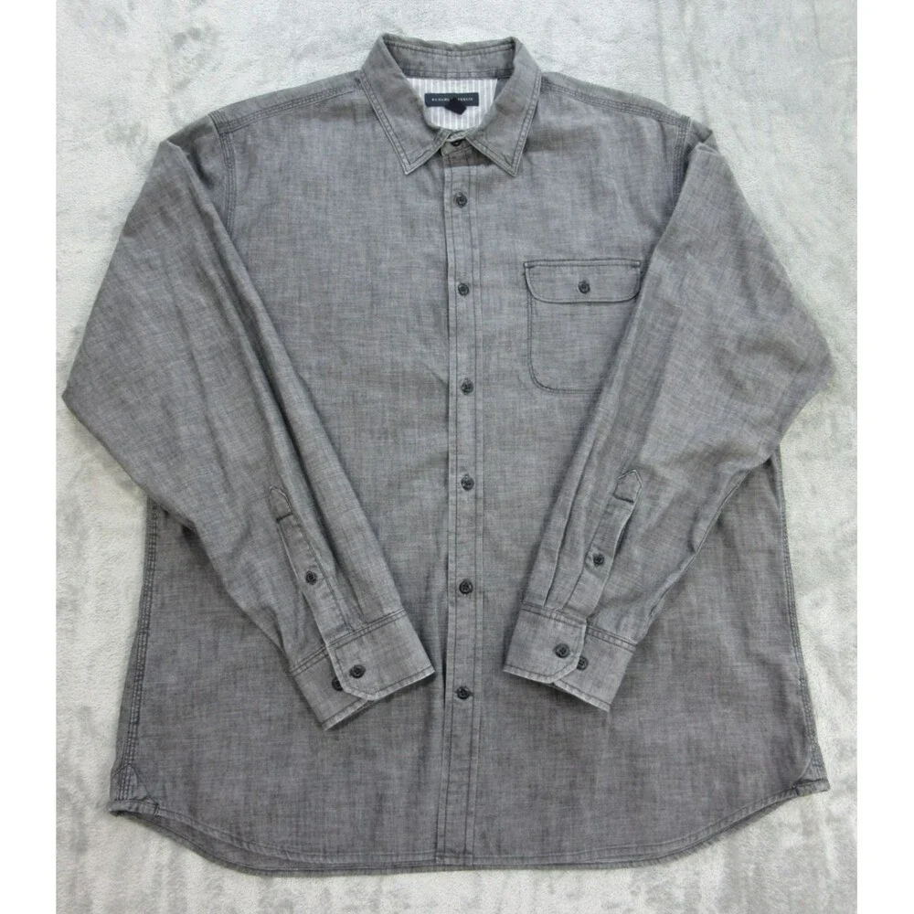 Banana Republic Shirt Mens XL 17-17.5 Gray Buttoned Down Long Sleeve w/Pocket